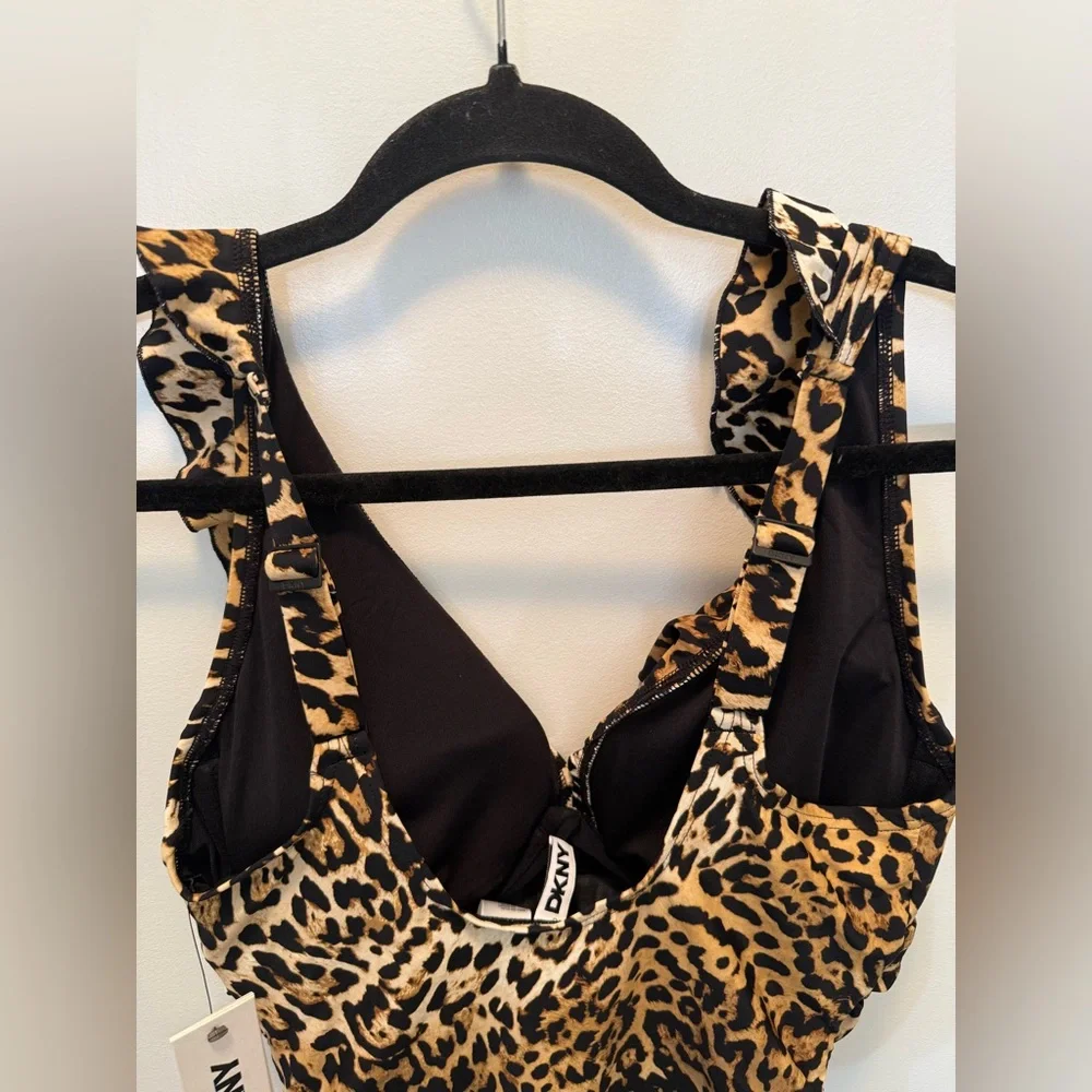 DKNY Jaguar Print One-Piece Ruffle  V-Neck Swimsuit - Size M‎